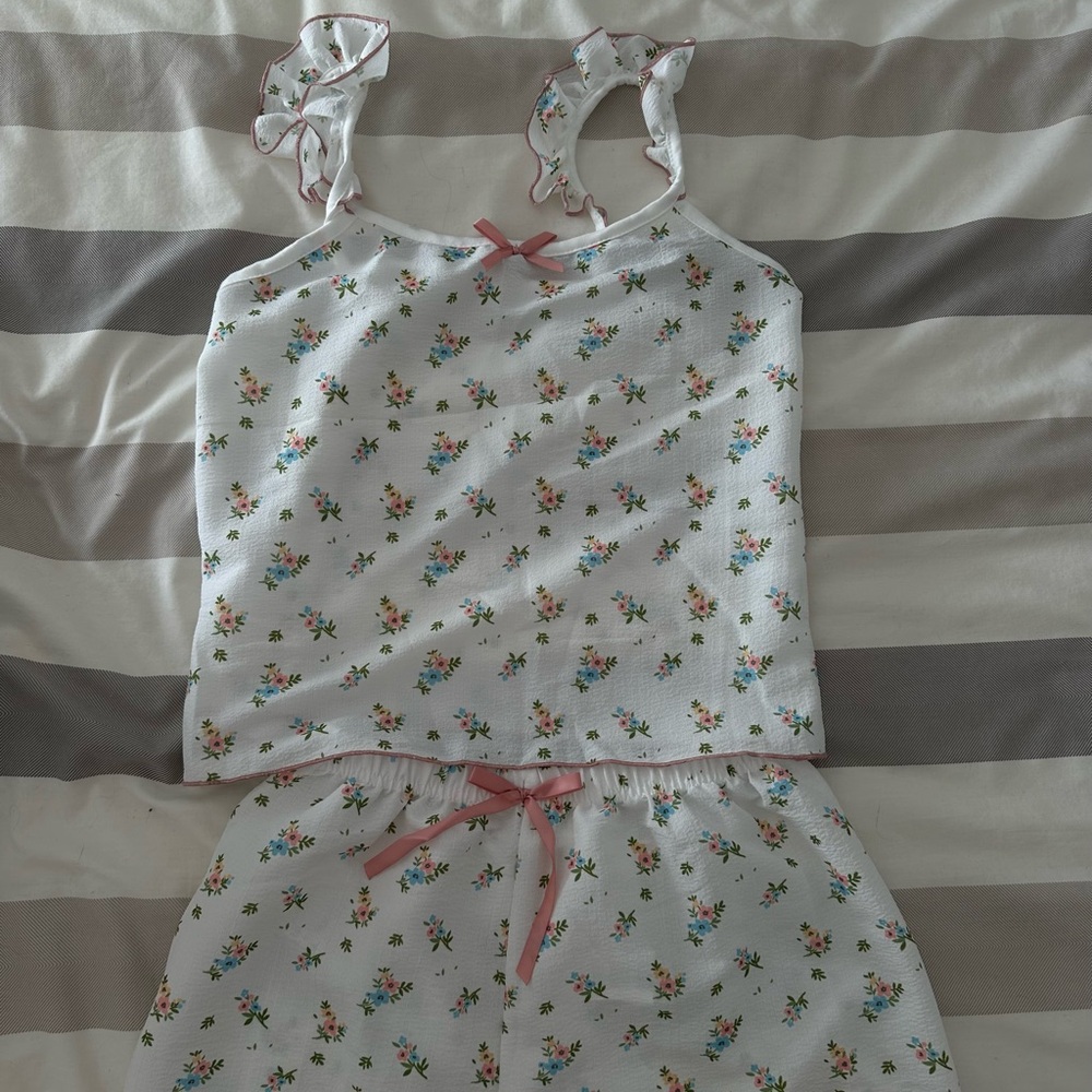 Floral Pajama Set with Pink Bows